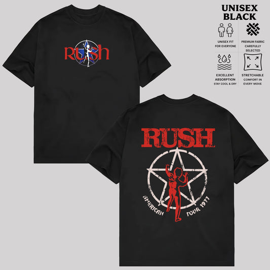 Rush American Tour 1977 Vintage Graphic T-Shirt Classic Rock Band Tee