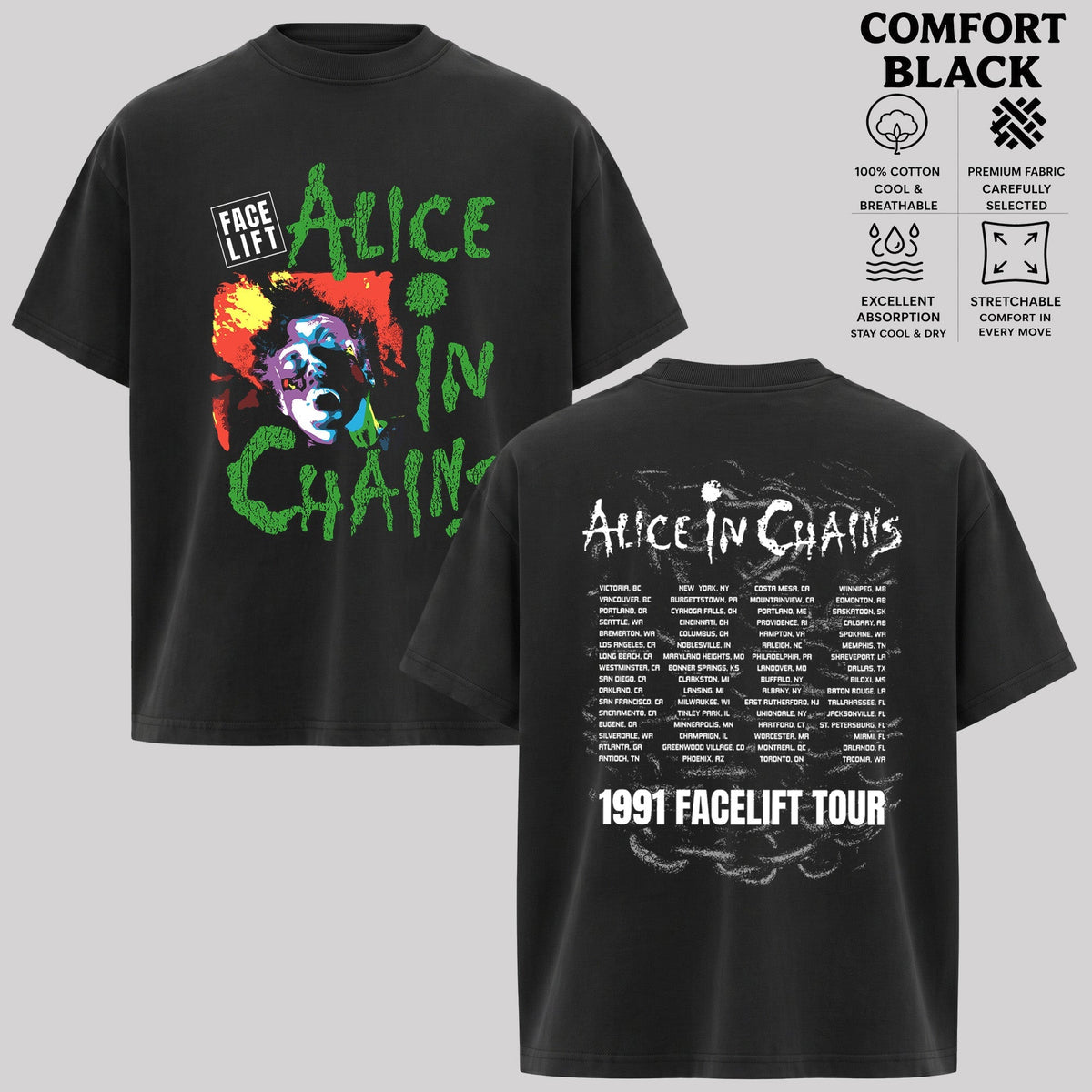 Retro Alice In Chains Facelift 1991 Tour t-shirt  & Hoodie
